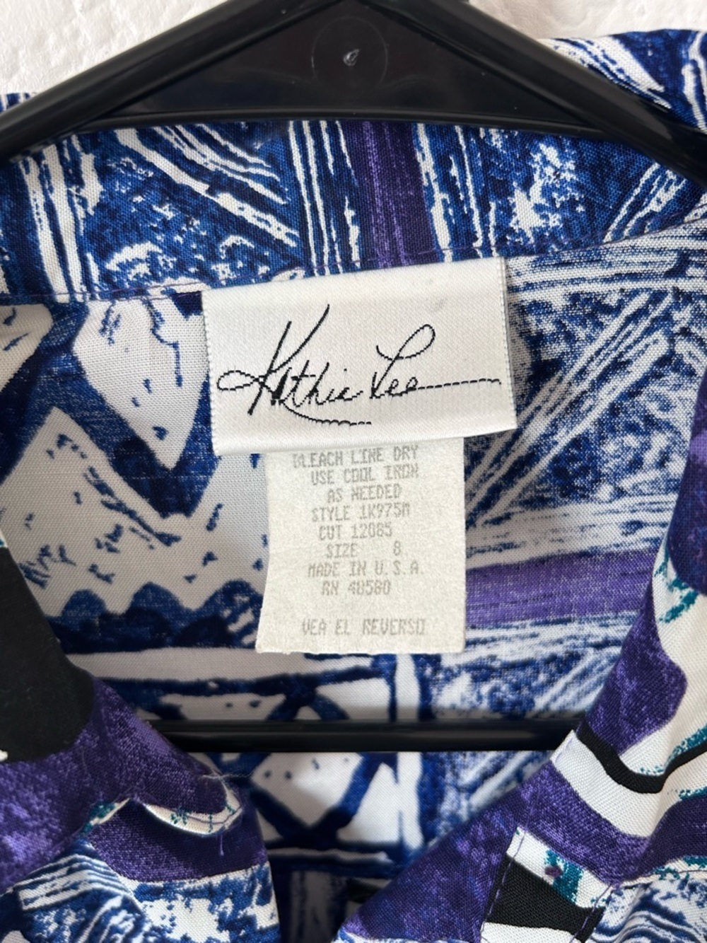 Kathie Lee Vintage 80s 90s Retro Blue Purple White Short-Sleeve Button-Up Shirt - Picture 2 of 8